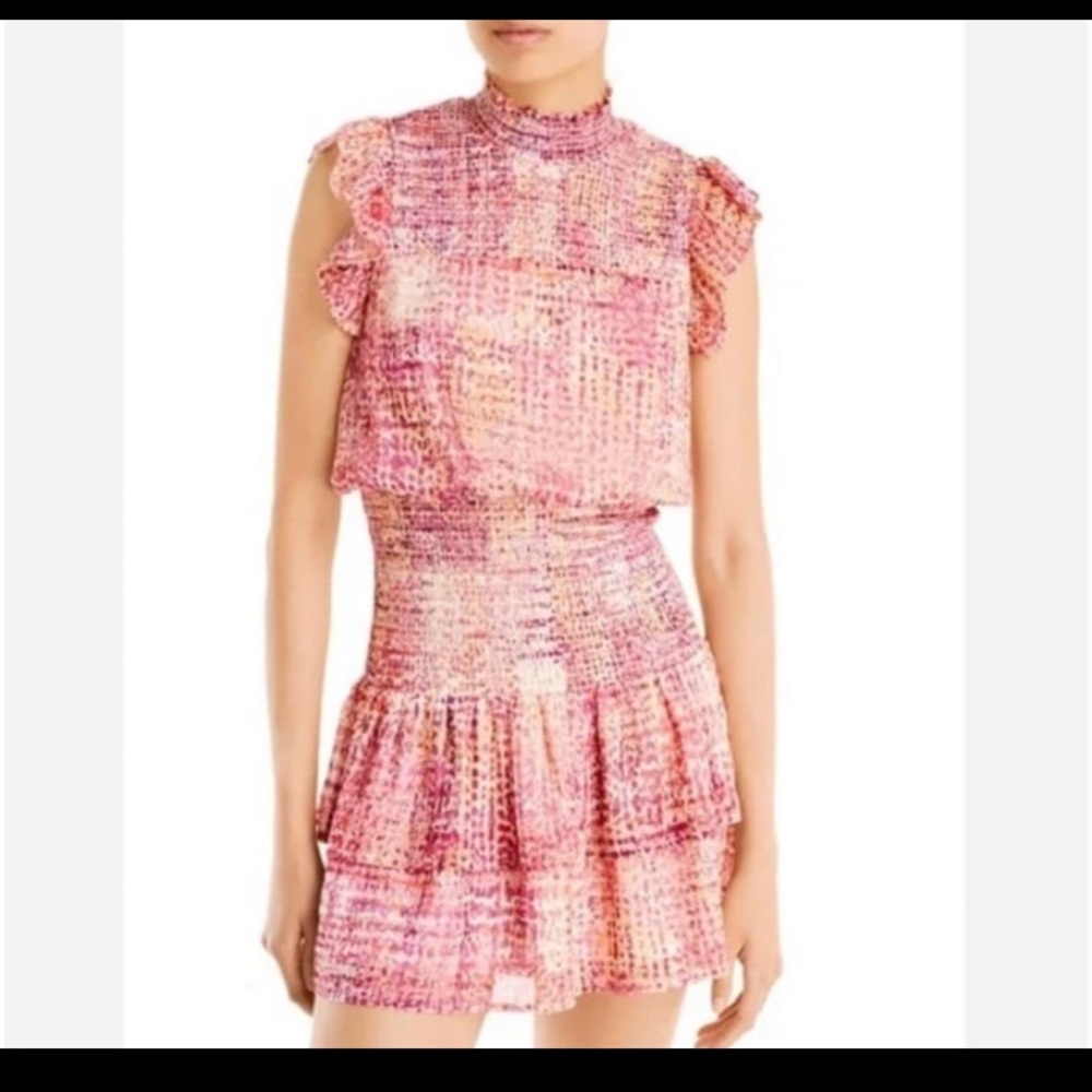 Aqua Smocked Tiered Mini Dress Orange Pink Animal Print Size S